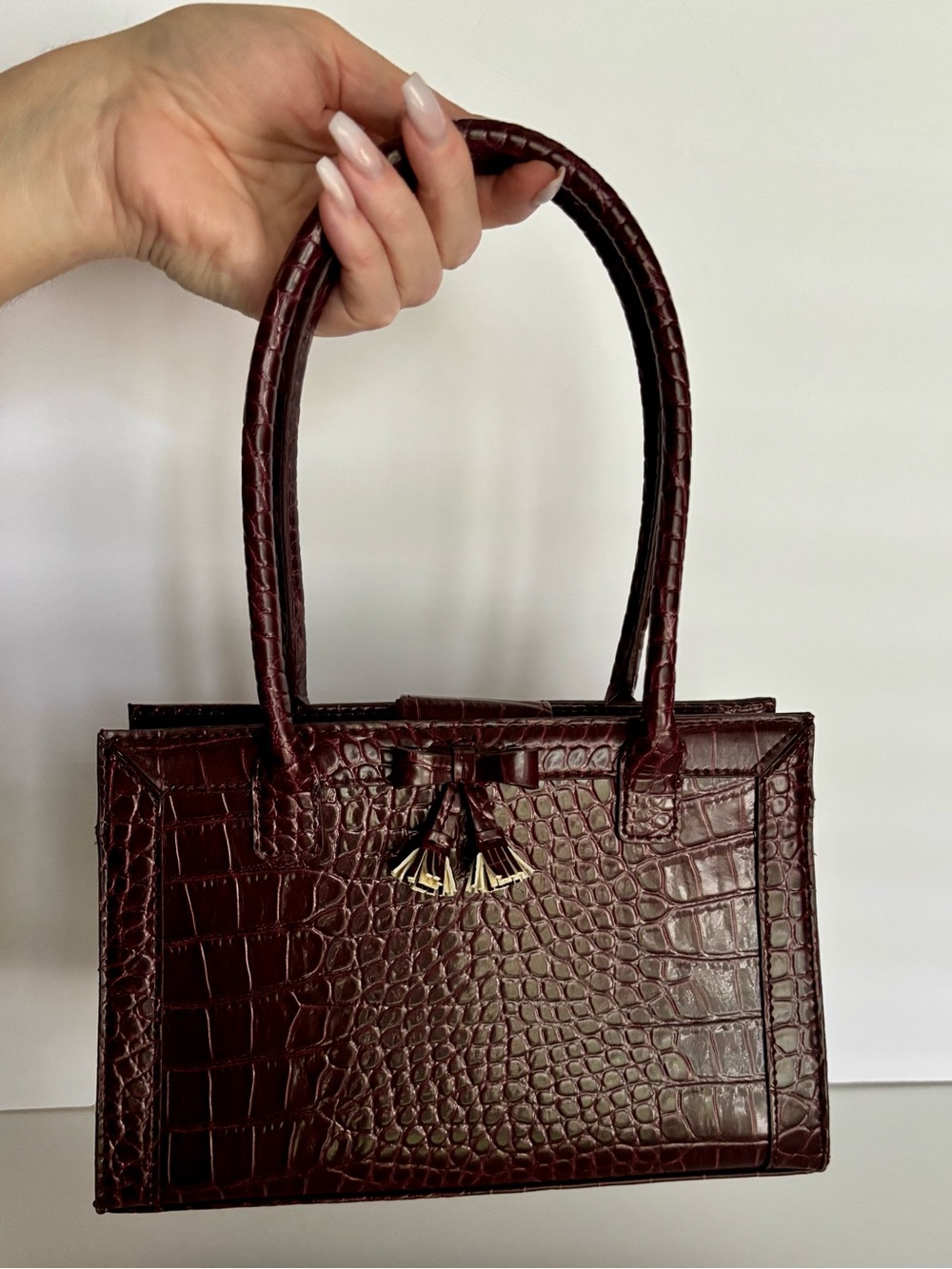 Liz Claiborne Vintage Mini Satchel Burgundy Croc Embossed Top Handle